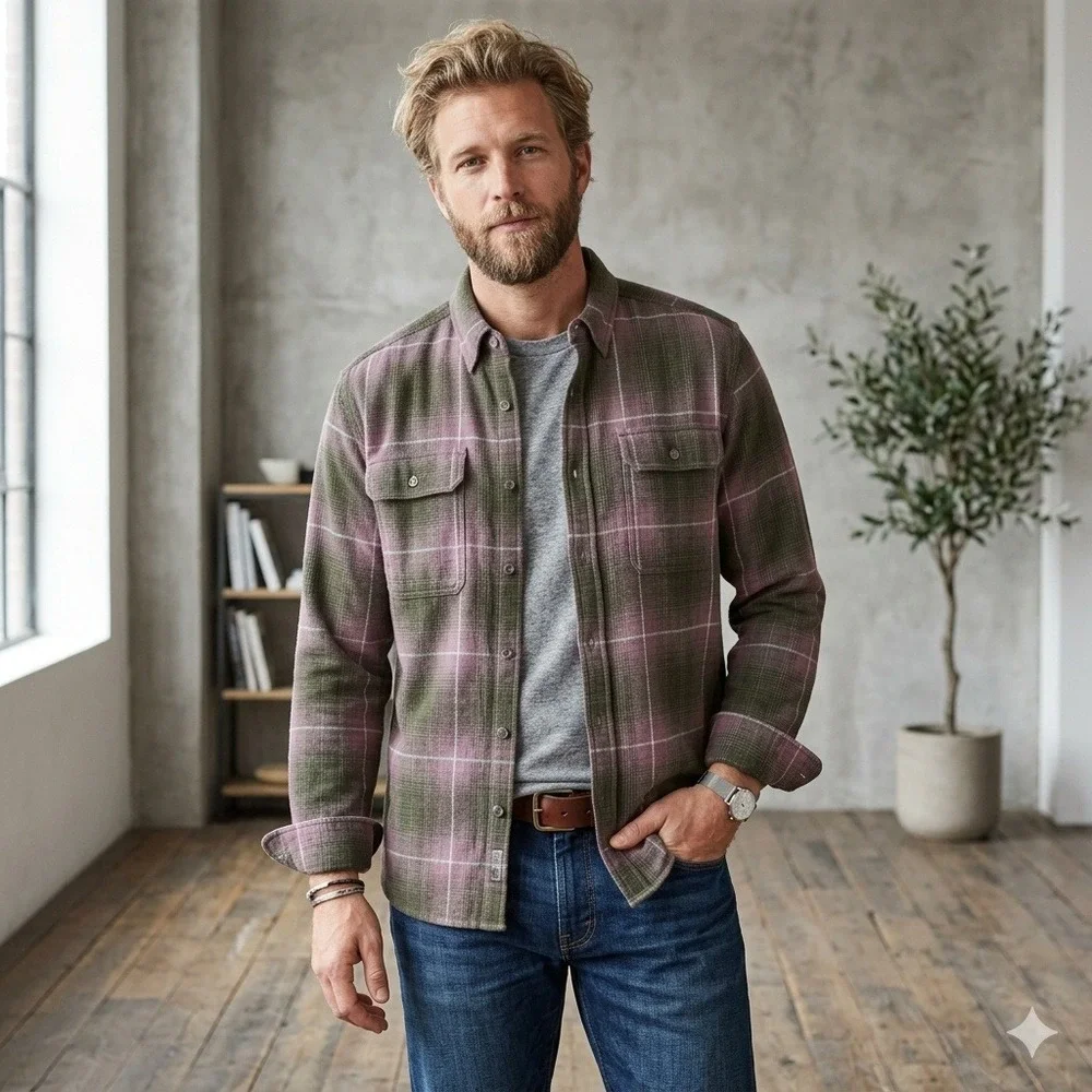 The North Face Flannel Shirt Mens Medium Green Purple Plaid Excellent NF0A4QPJ